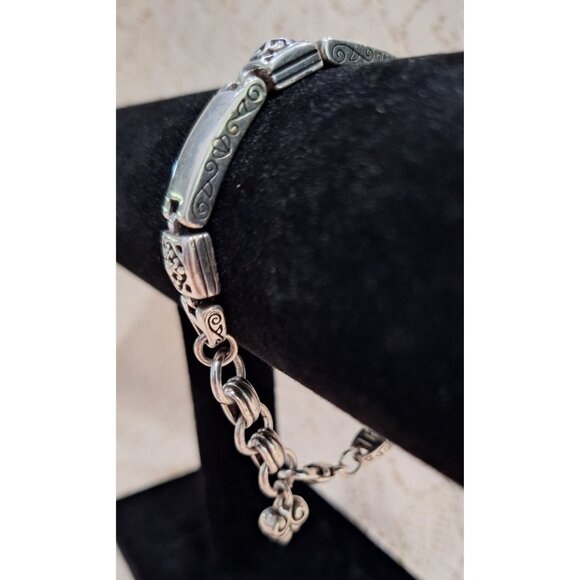 Vintage Brighton Tribeca Silver-tone Rectangle Hollow Scrolled Square Link Brace - Picture 7 of 10